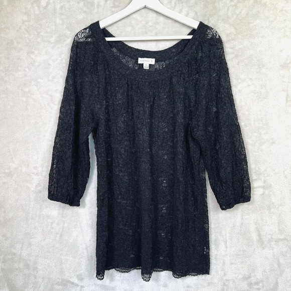 Susan Graver Tops - Susan Graver Vintage Style Y2K Sheer Black Lace Romantic Goth XL Long Sleeve Top